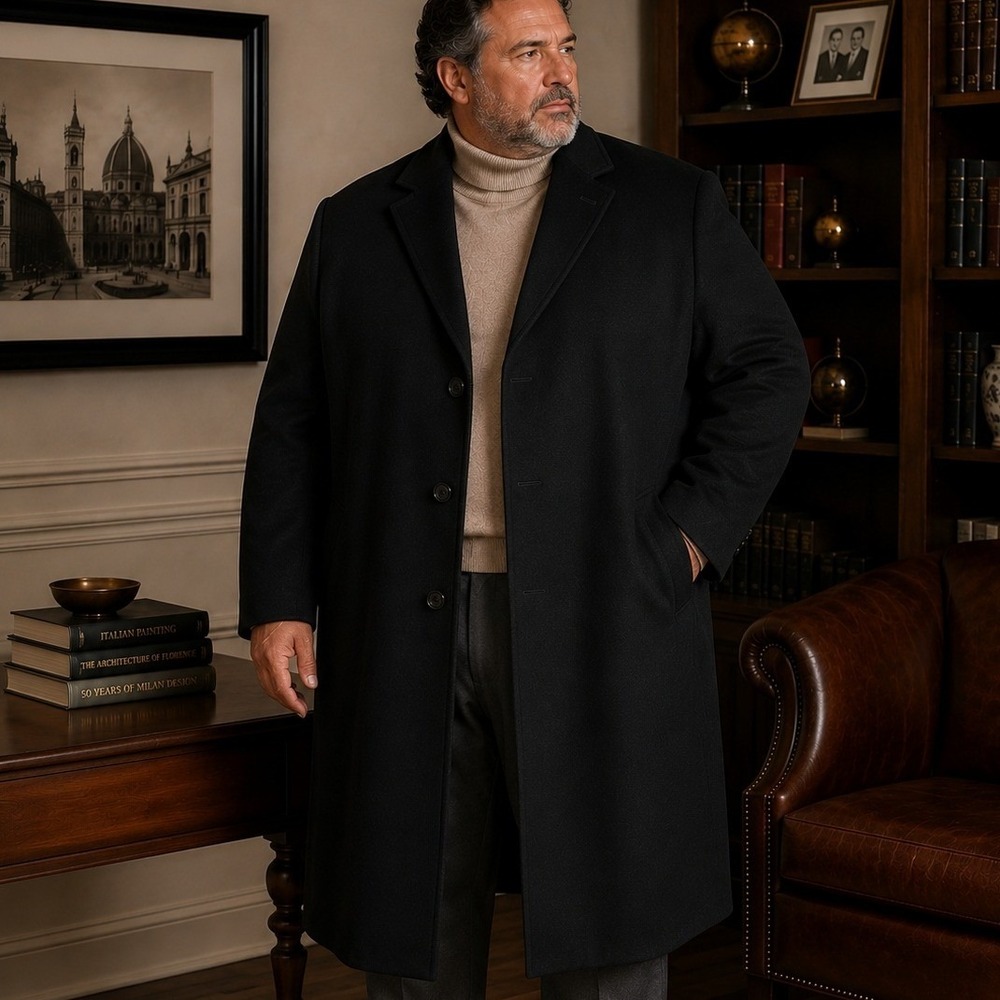 Ashford And Reede Overcoat Men 48 Long‎ Black Wool Cashmere Quiet Luxury